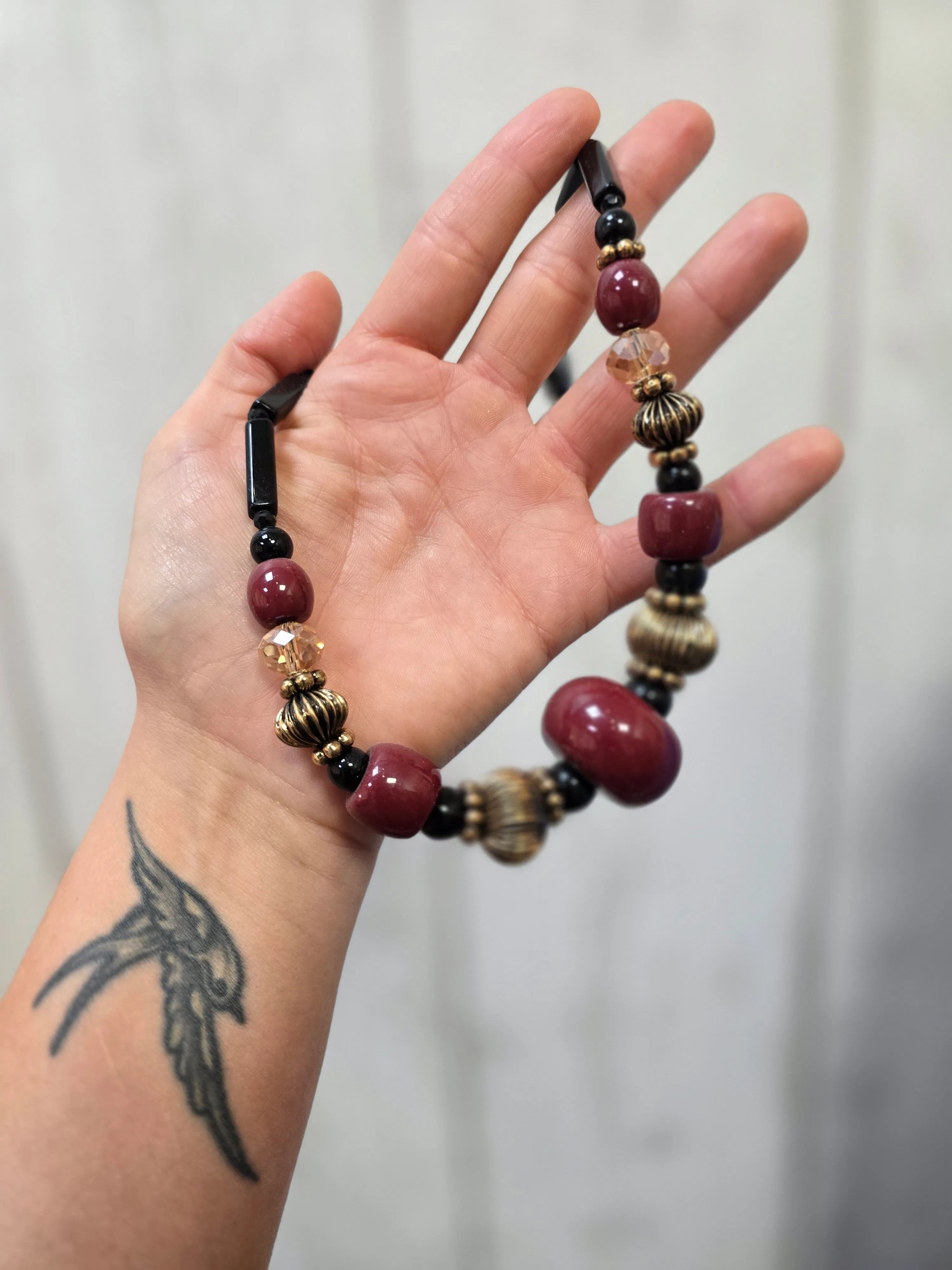 Short Red and Black Beaded Necklace