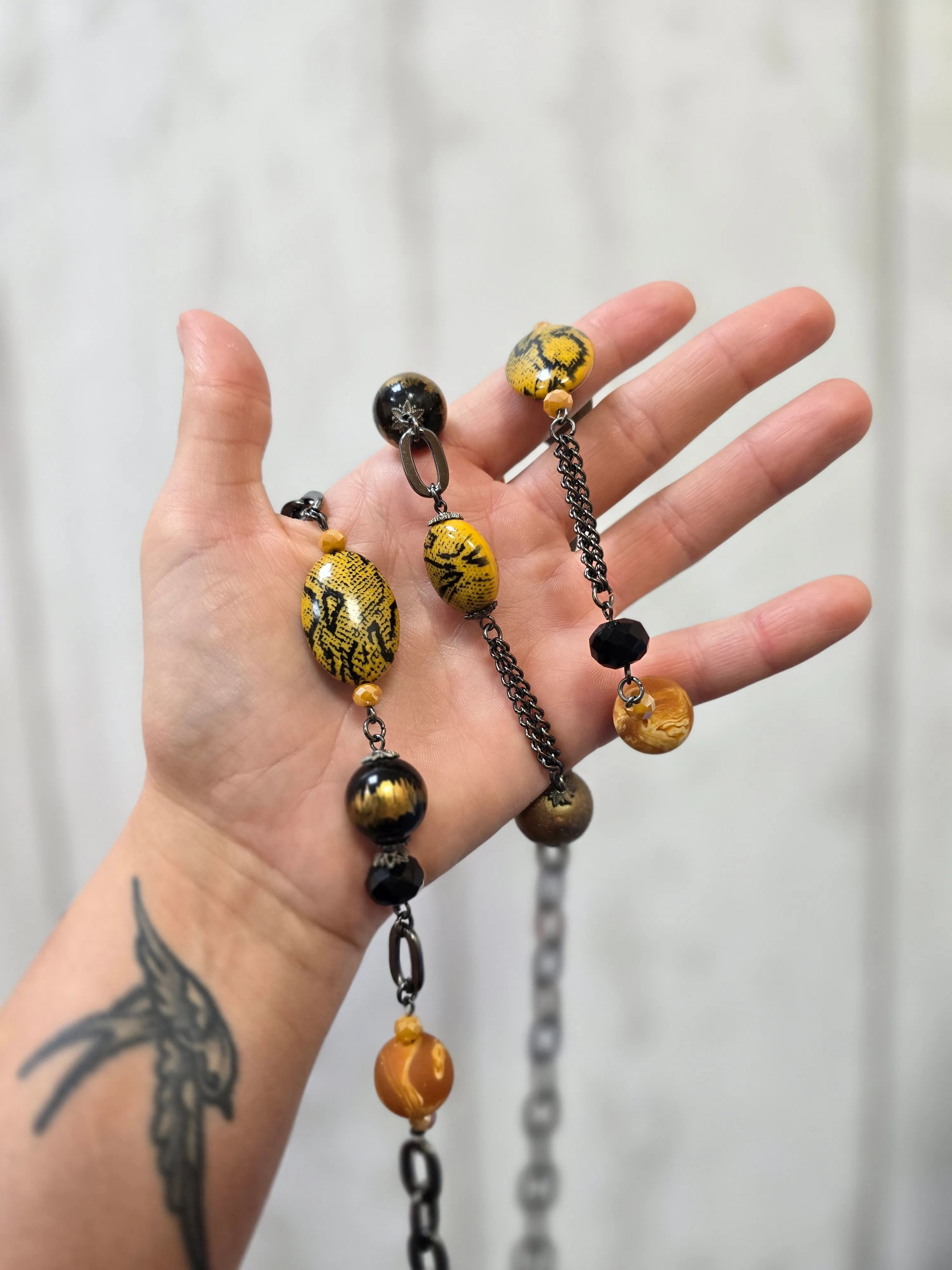 Snakeskin Patterned Long Necklace
