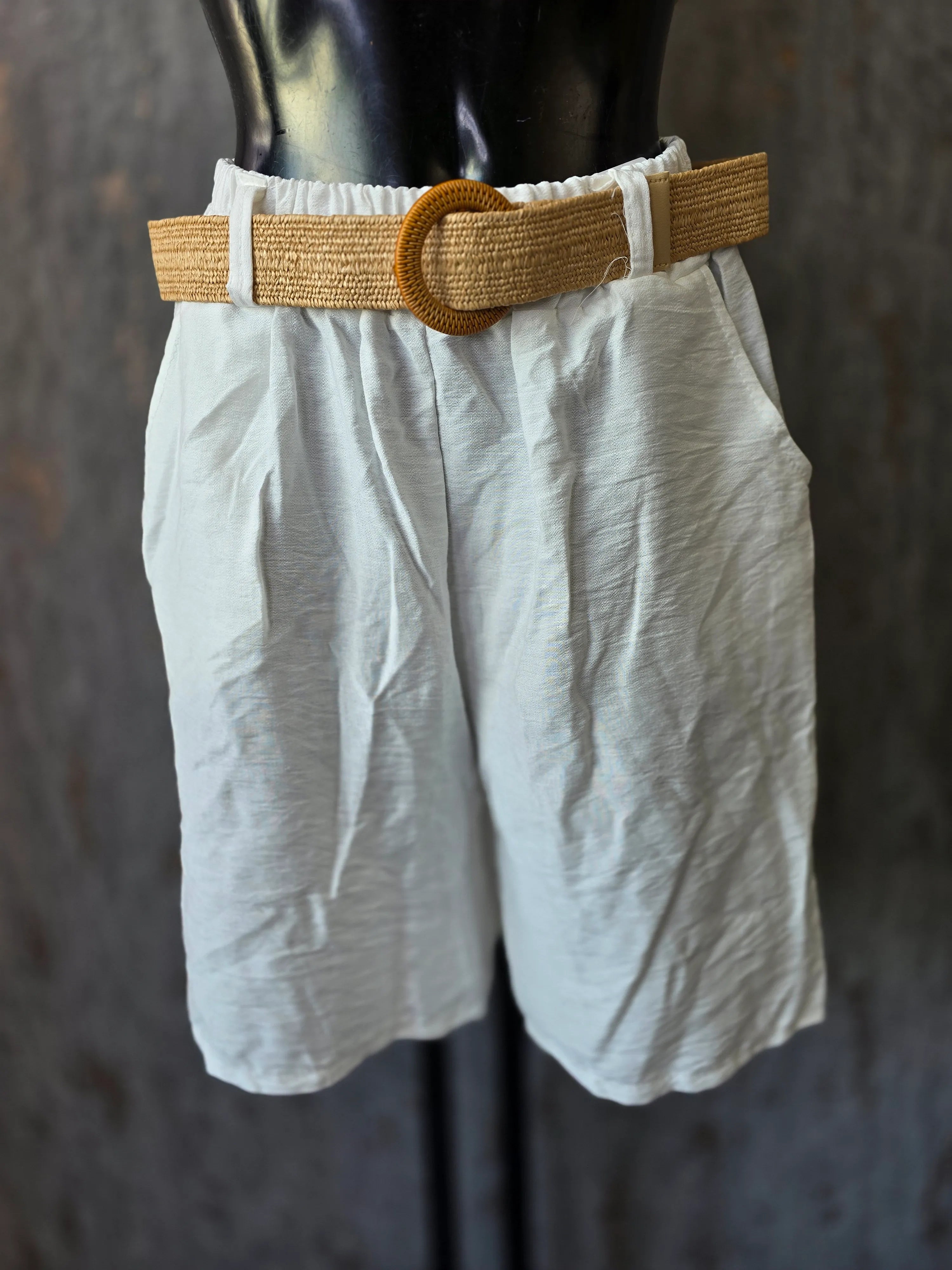 Belted Linen Knee Length Shorts