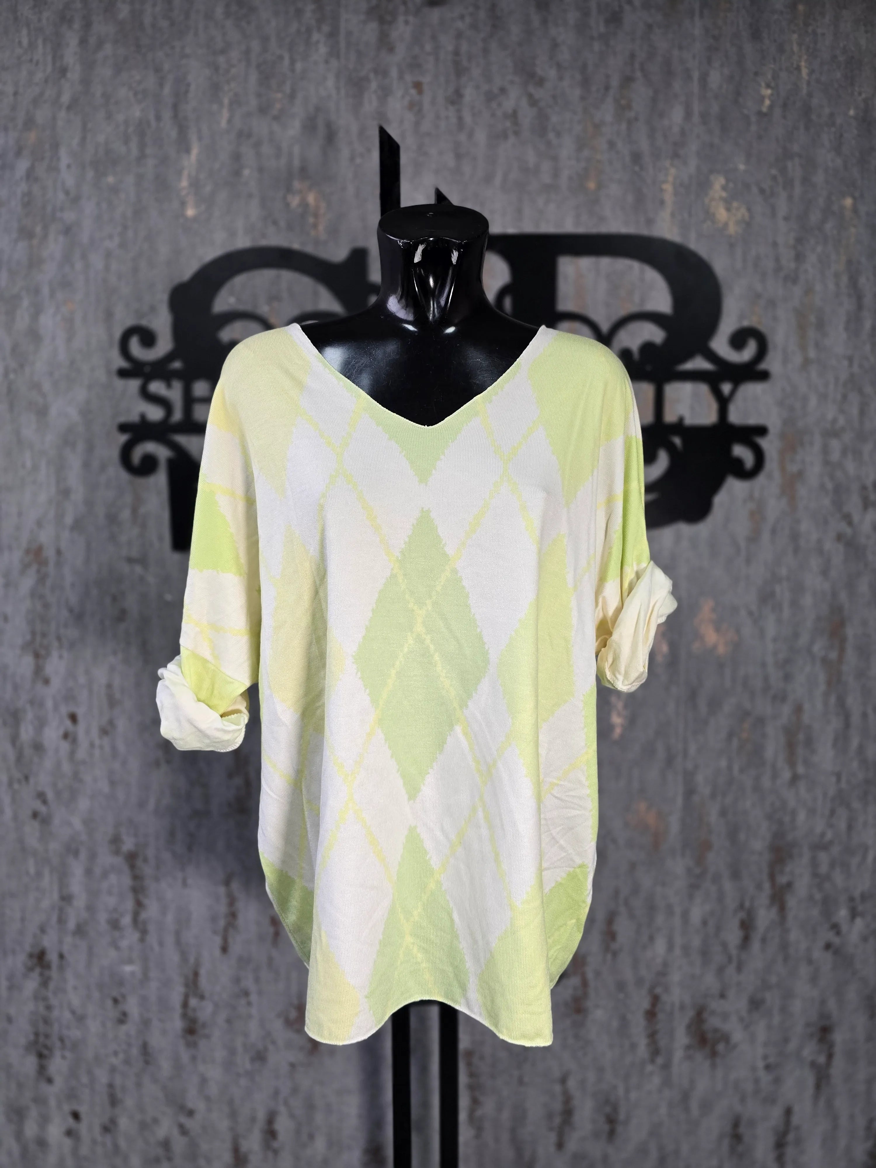 Crew Neck Sweater With Argyle Pattern
