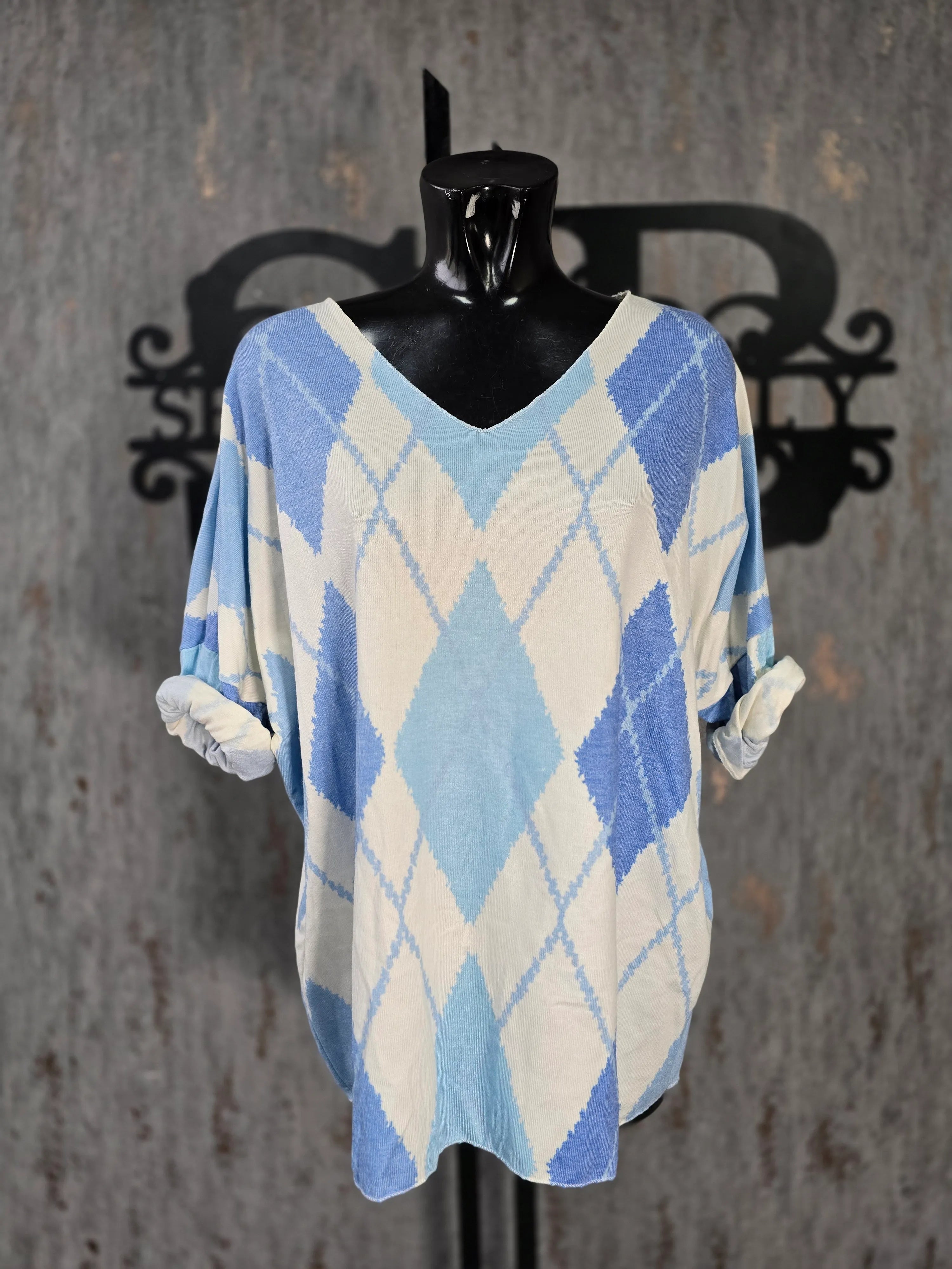 Crew Neck Sweater With Argyle Pattern