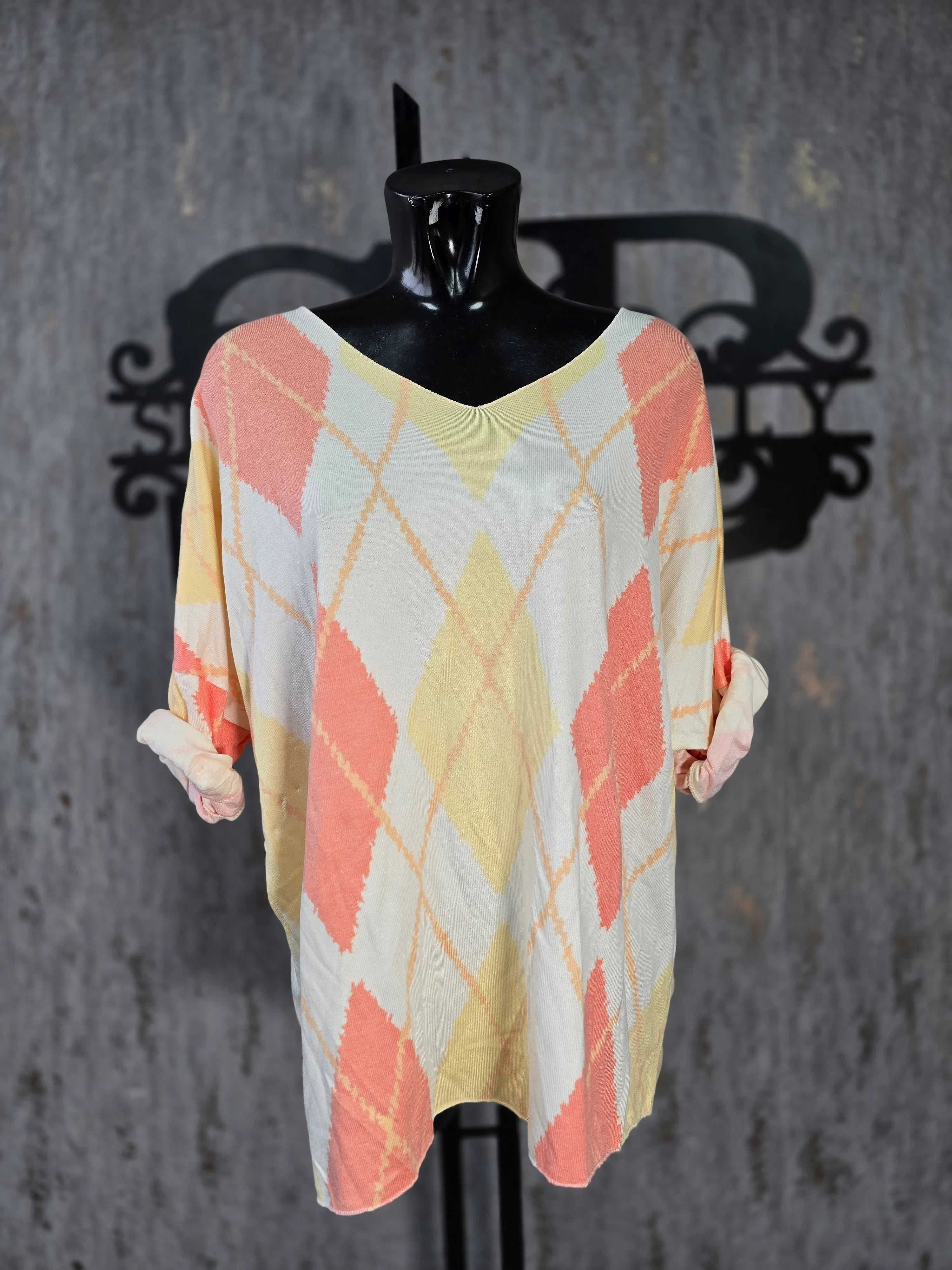 Crew Neck Sweater With Argyle Pattern