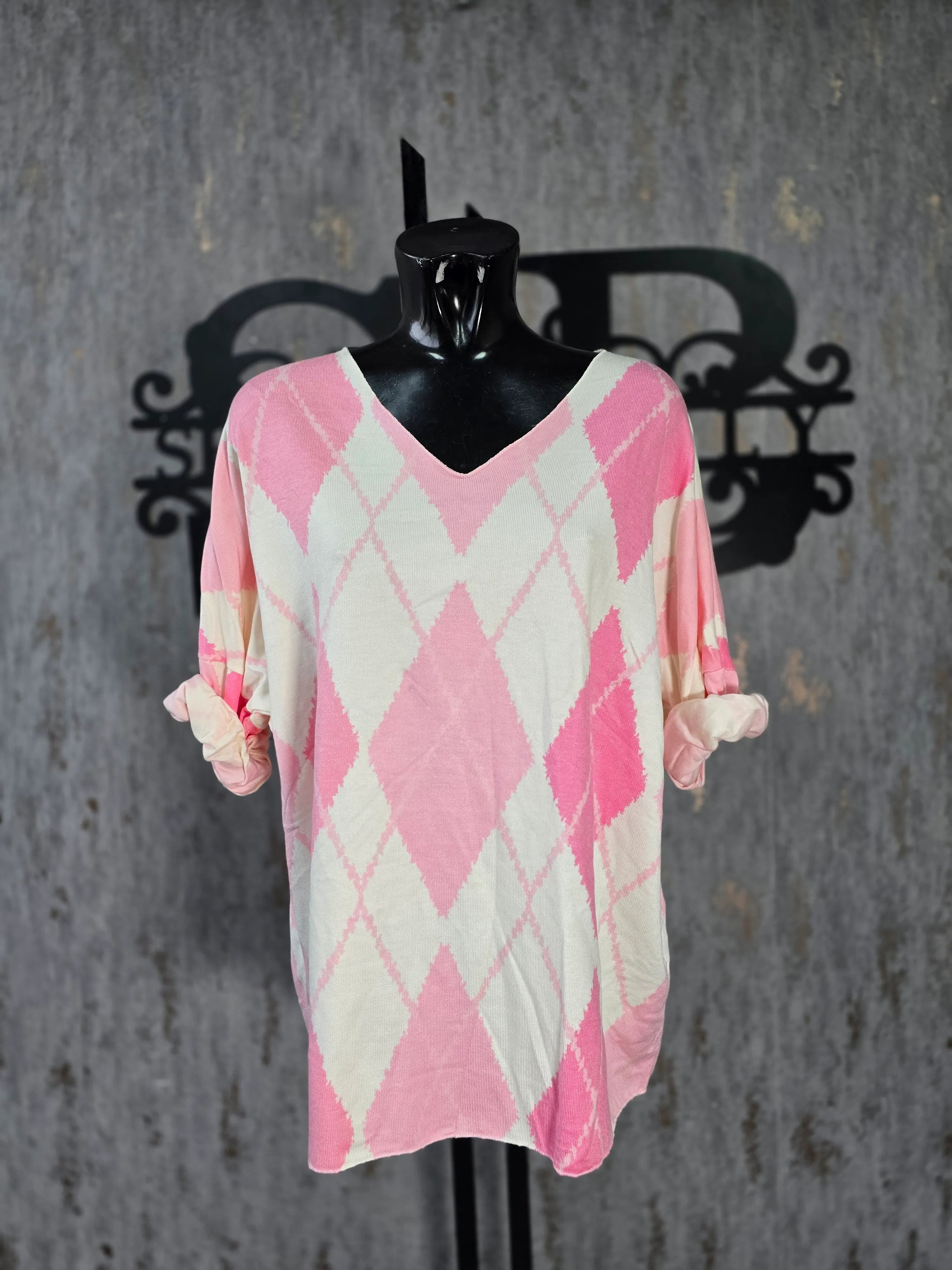 Crew Neck Sweater With Argyle Pattern
