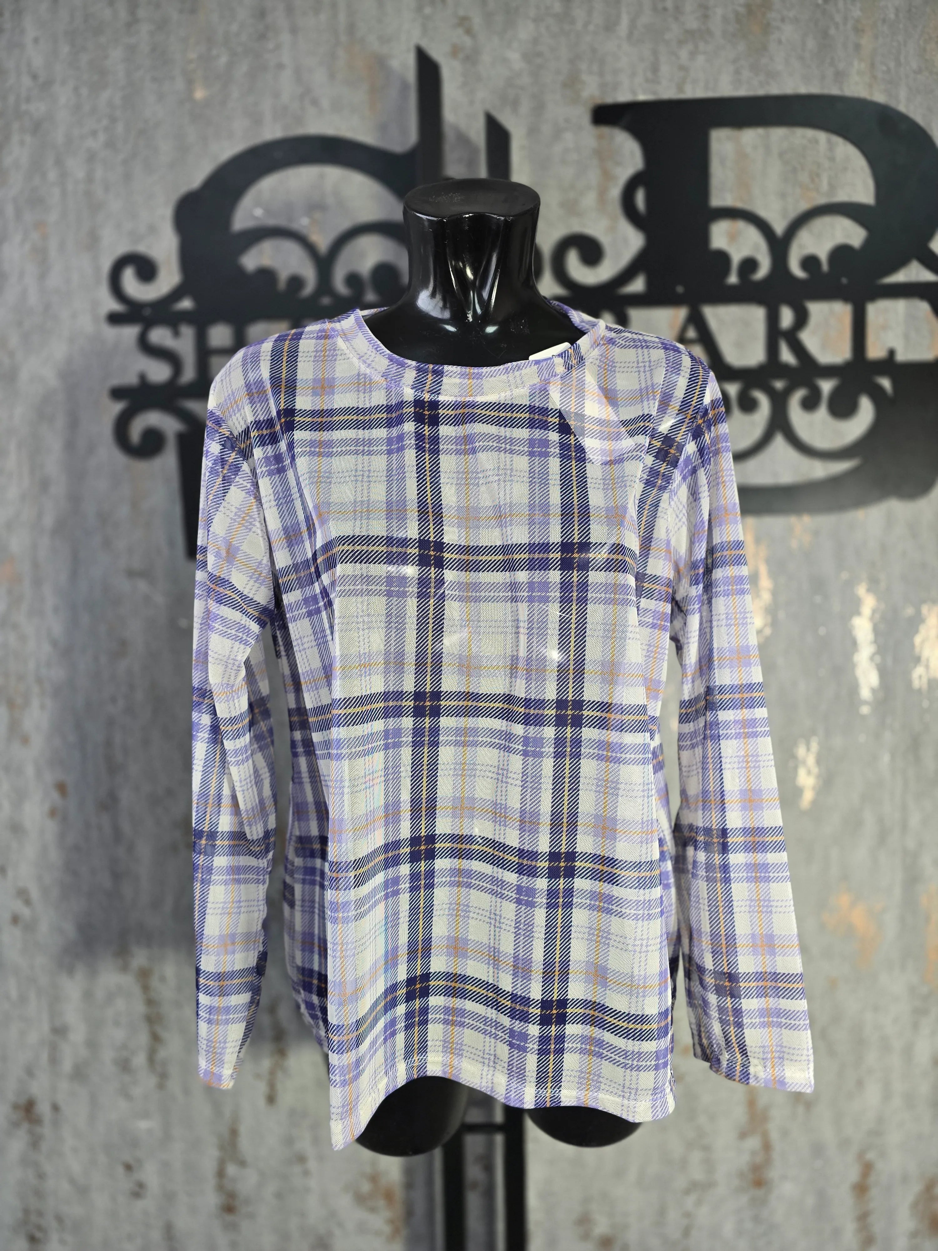Checkered Mesh Blouse