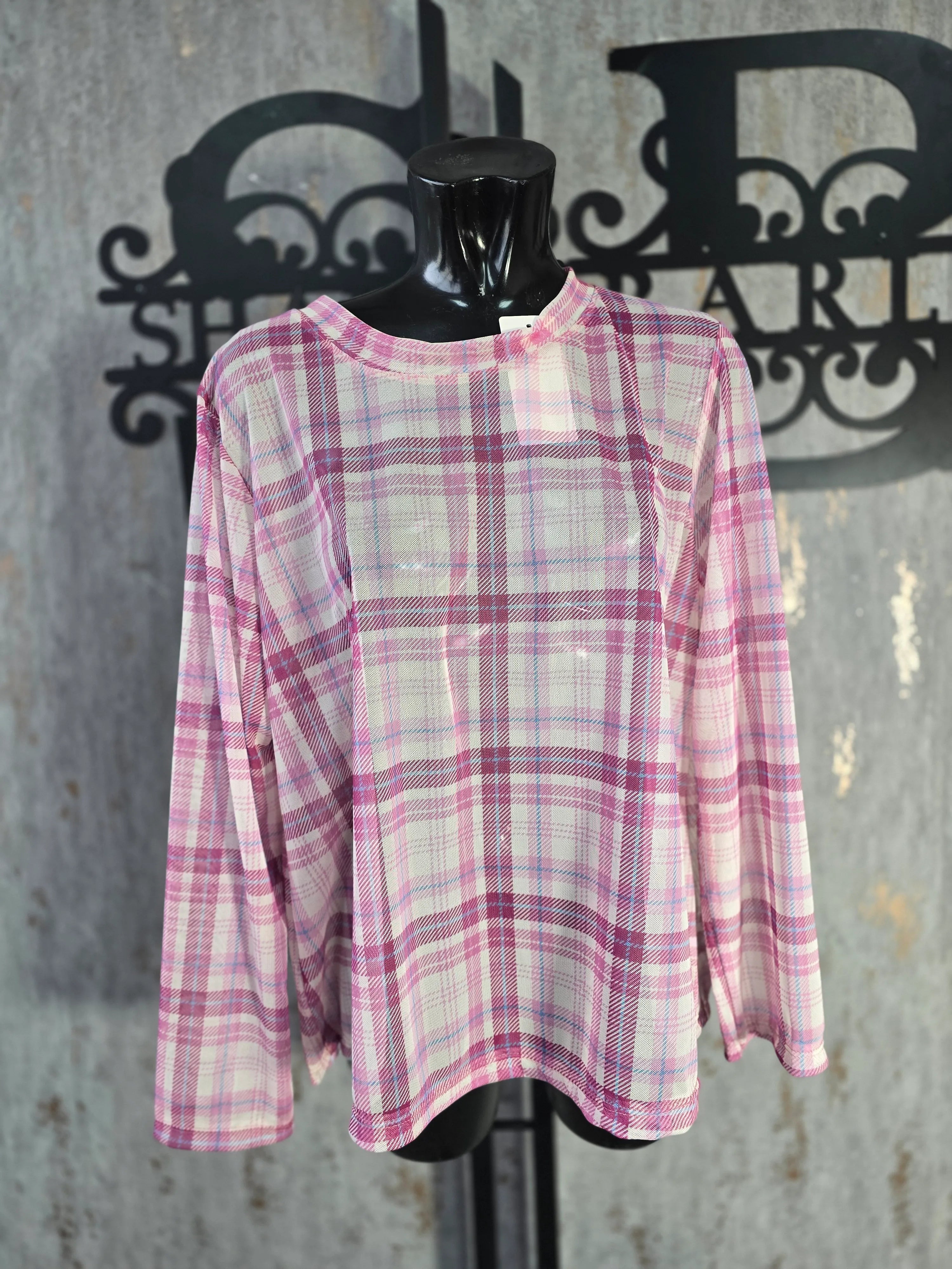 Checkered Mesh Blouse