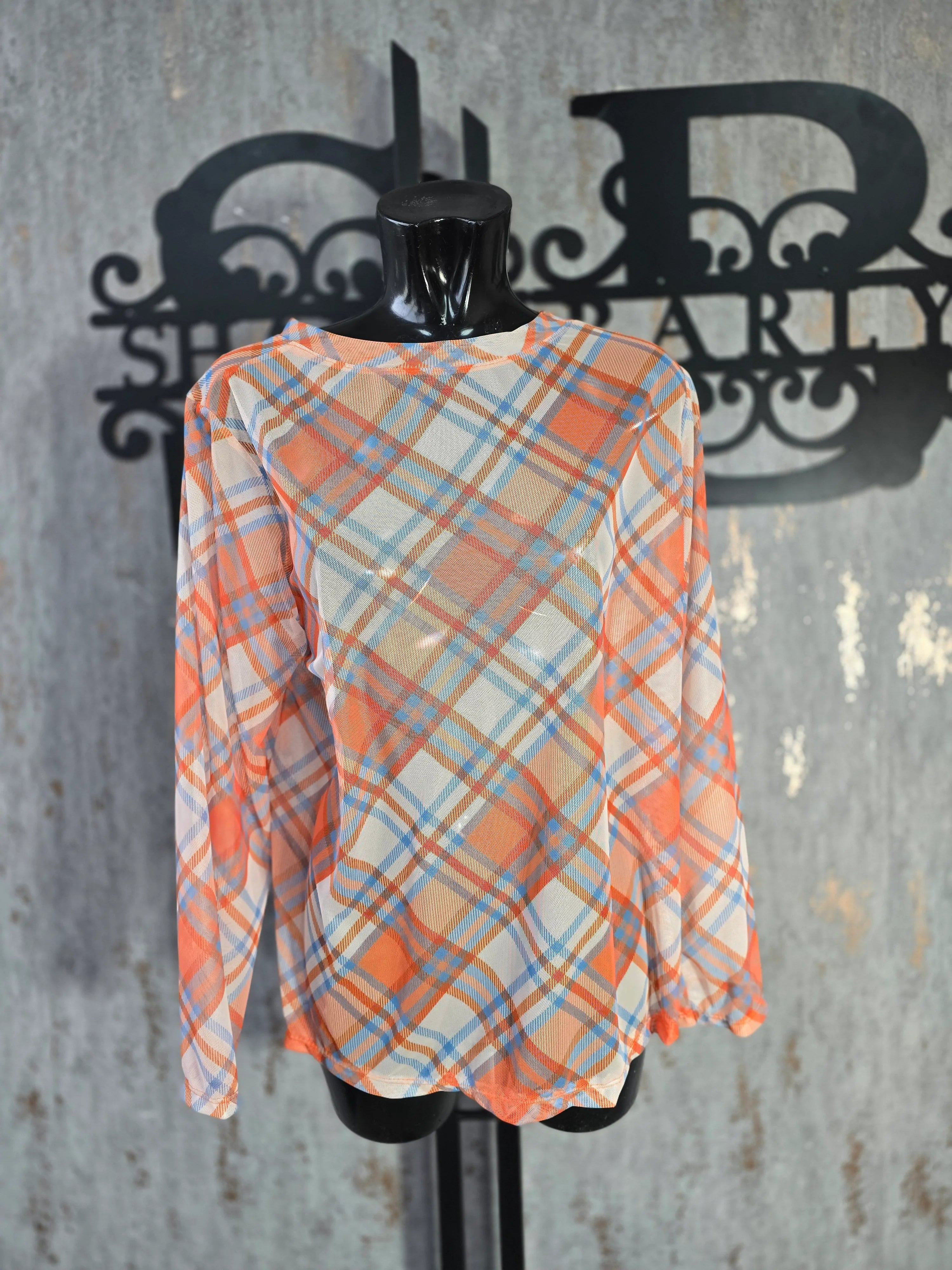 Checkered Mesh Blouse