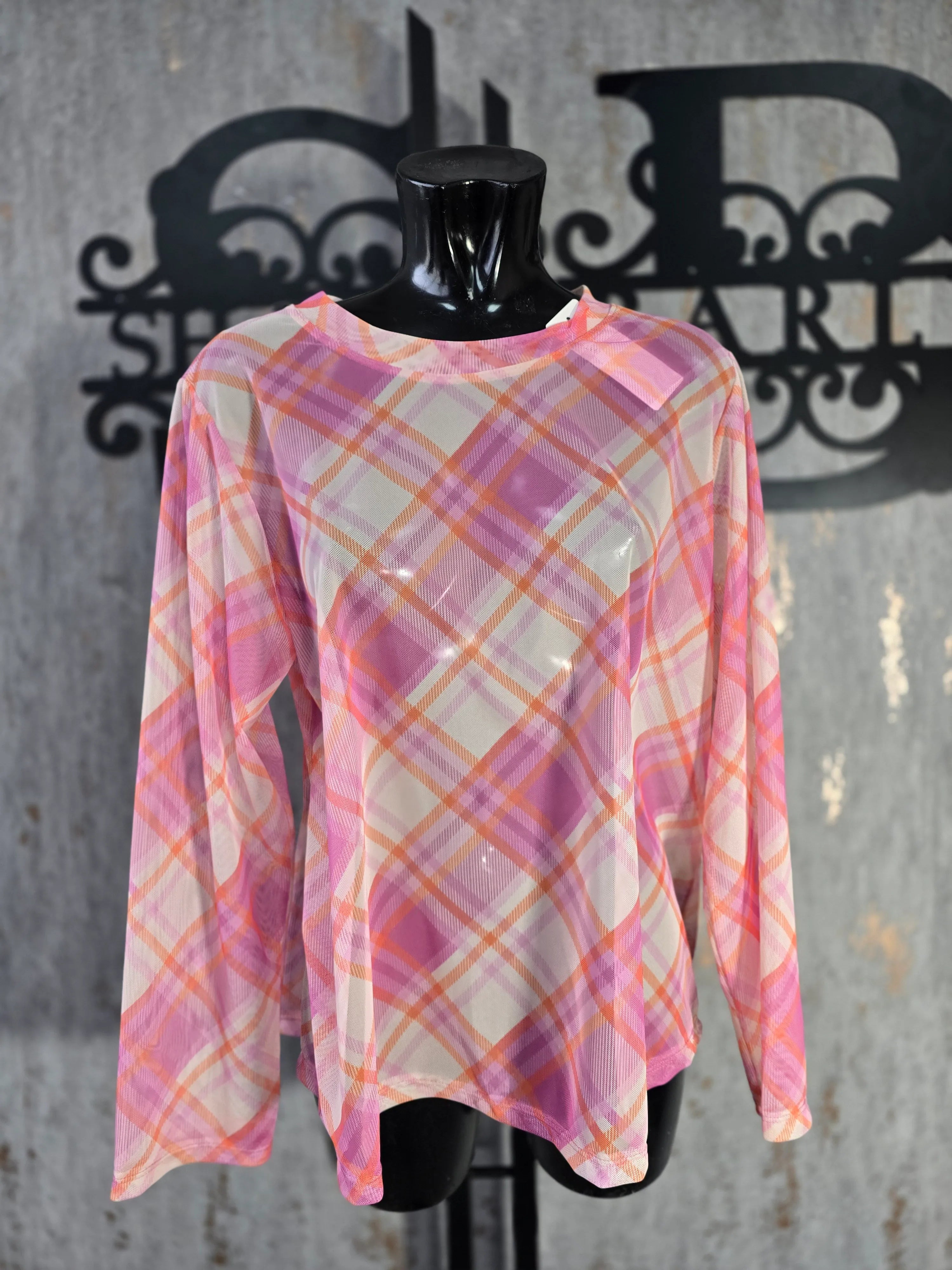 Checkered Mesh Blouse