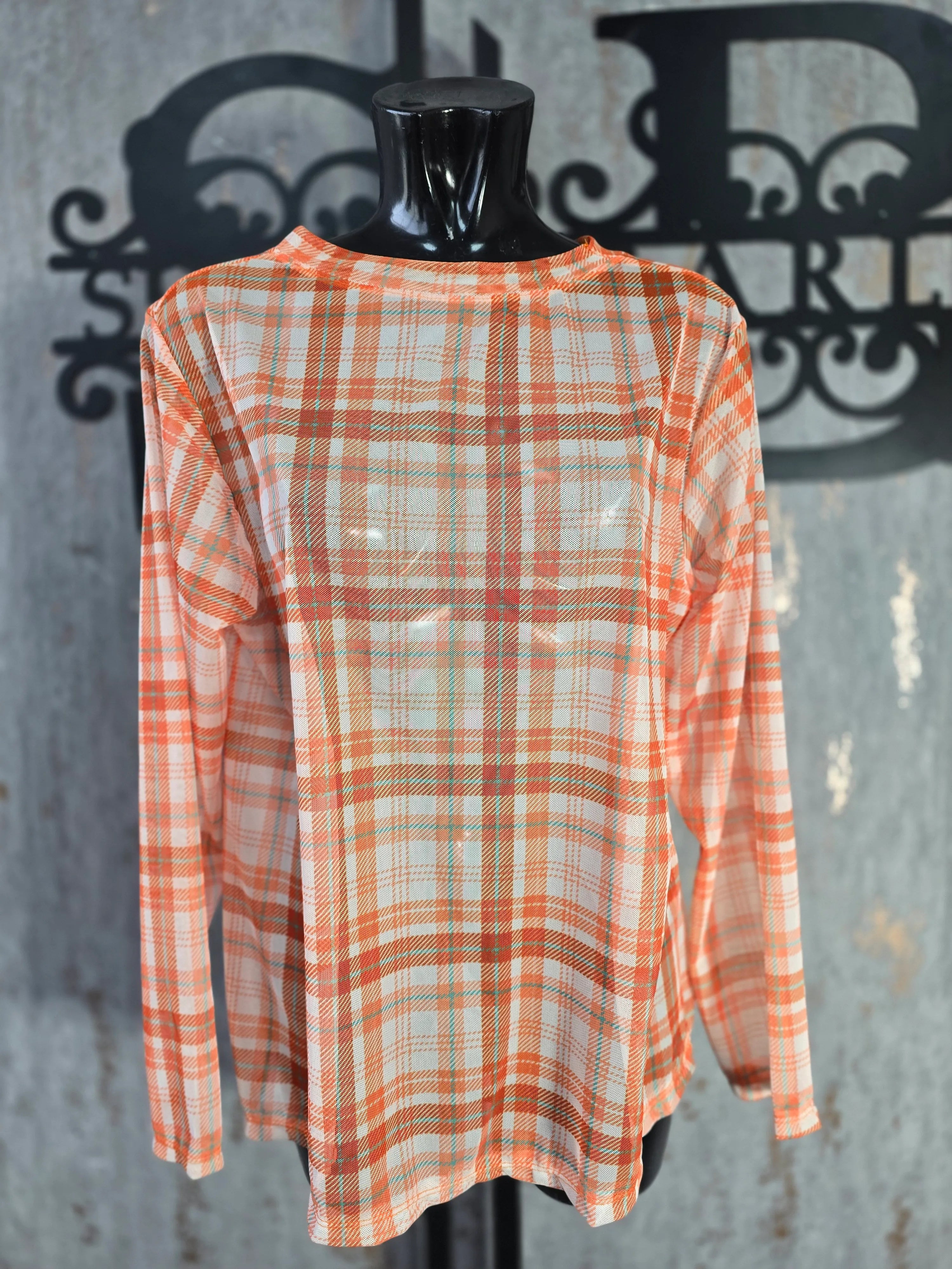 Checkered Mesh Blouse