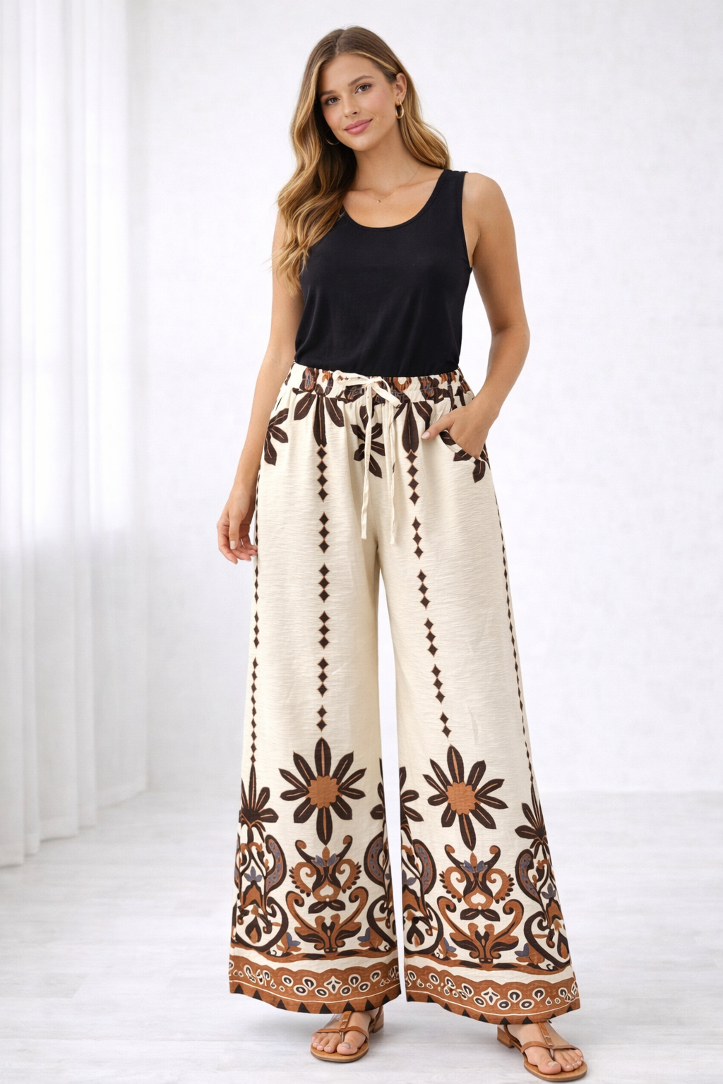 Wide Leg Patterned Trousers