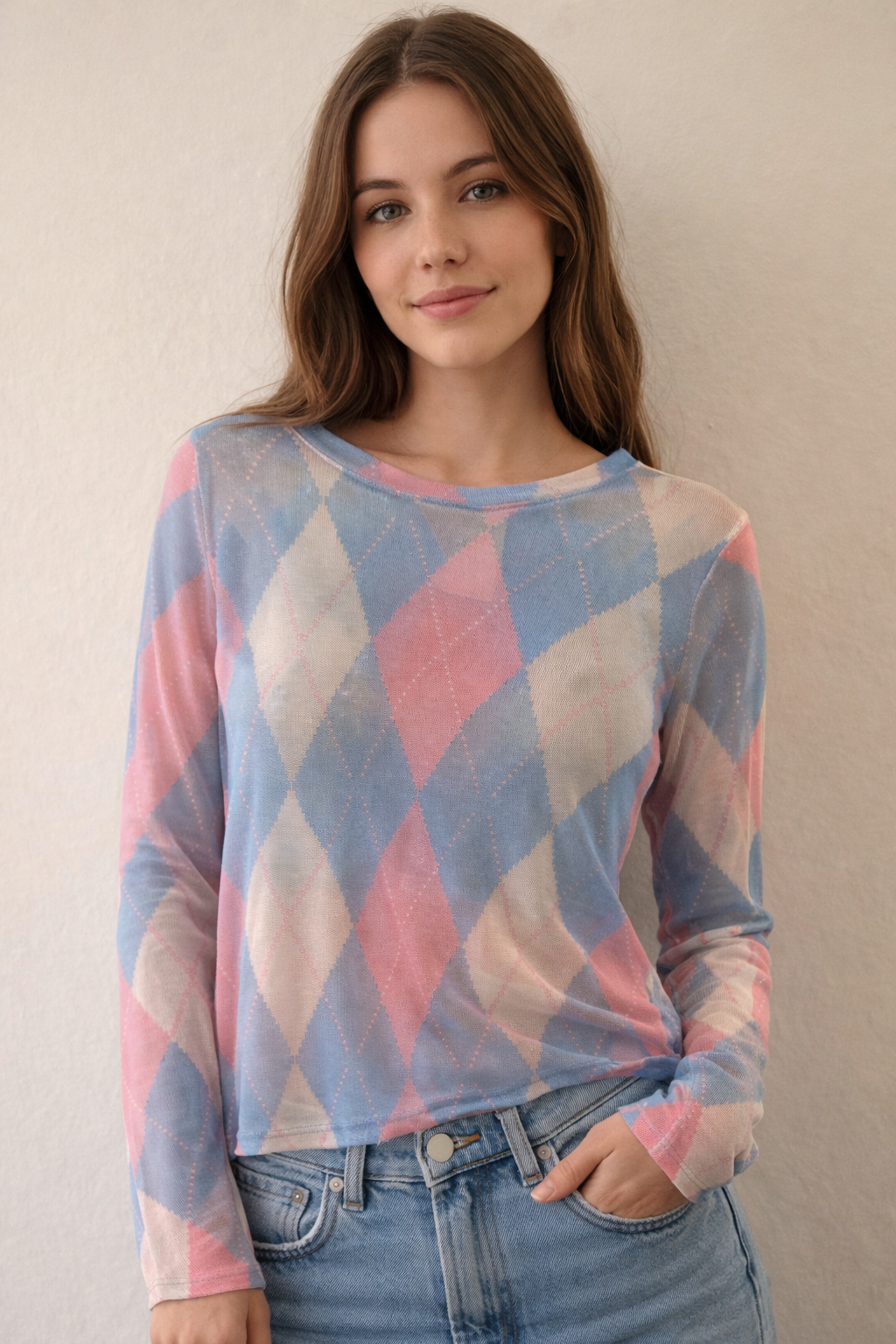 Checkered Mesh Blouse