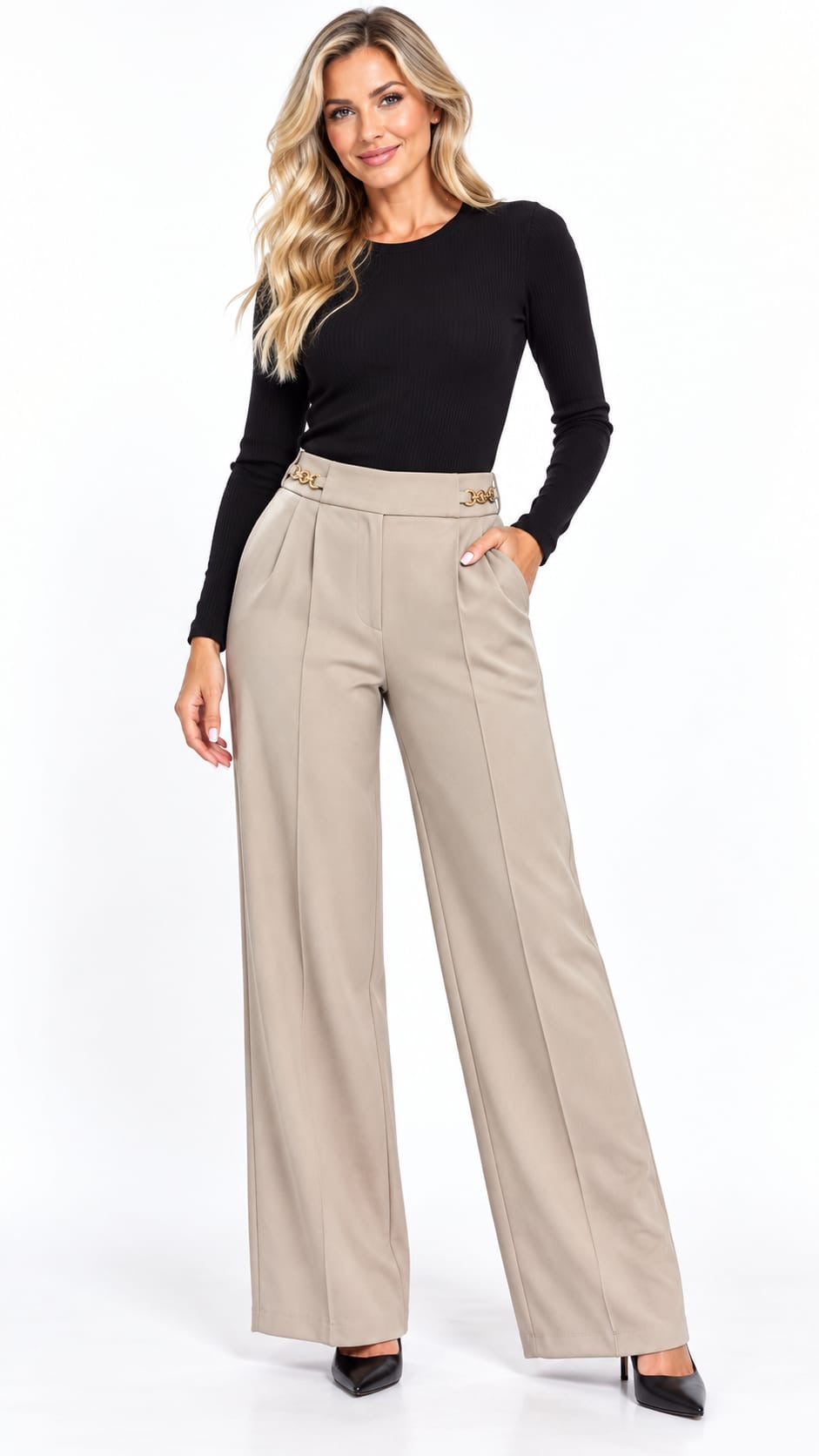 Chain Detail Wide-Leg Trousers