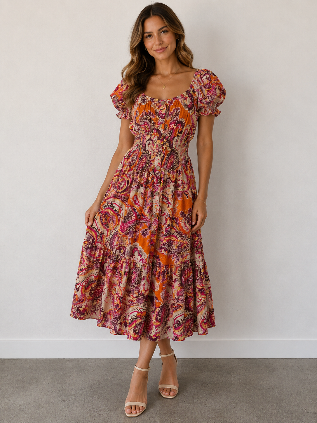 Paisley Style Midi Dress
