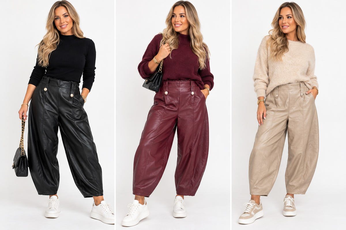 The Bella Faux Leather Barrel Trousers