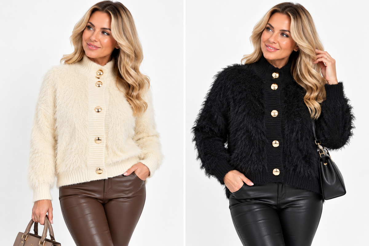 The Florence Fluffy Gold Button Cardigan