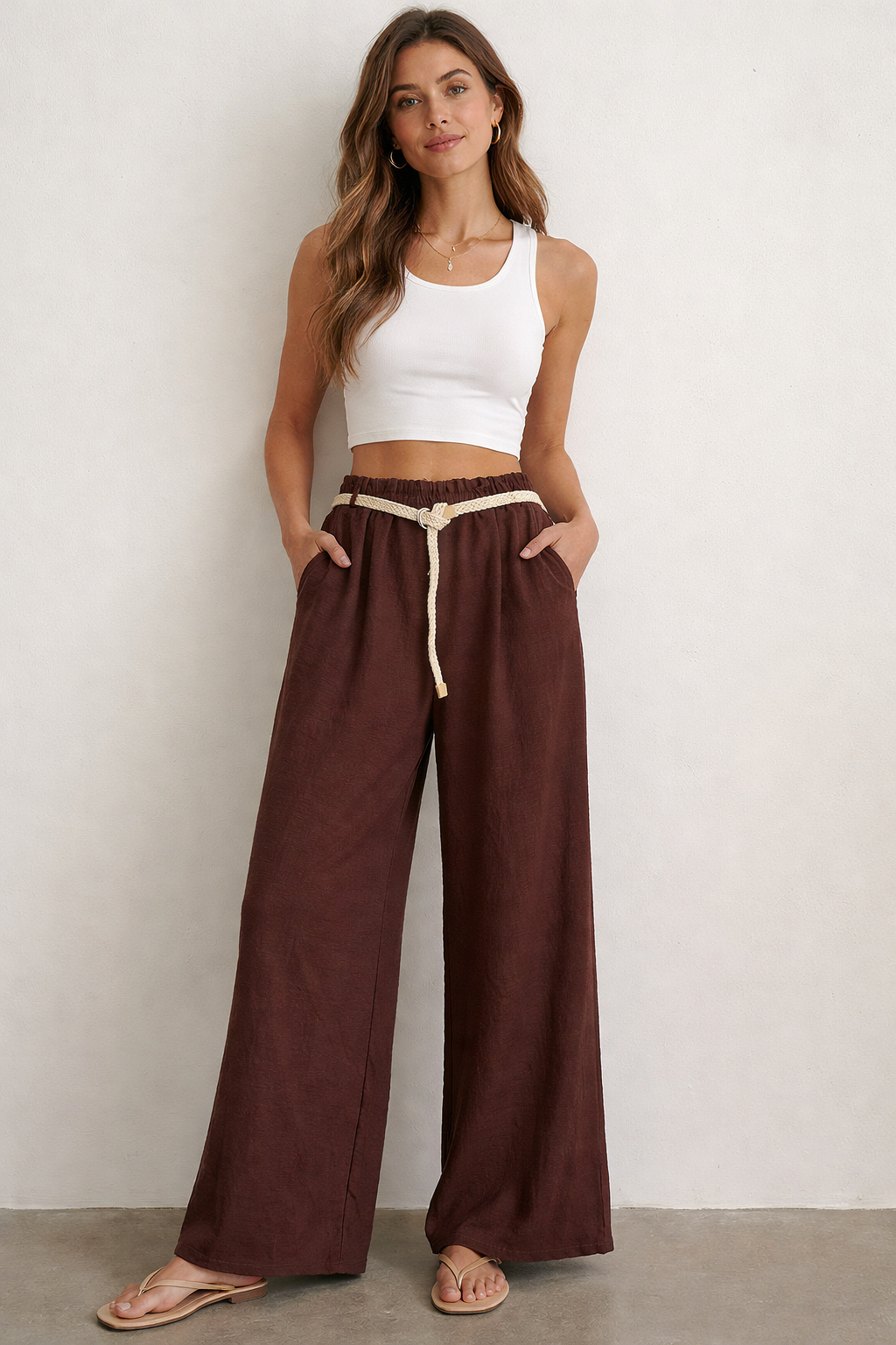 Belted Wide Leg Trousers