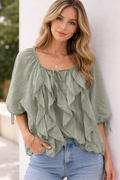 The Green Tie Ruffle Top