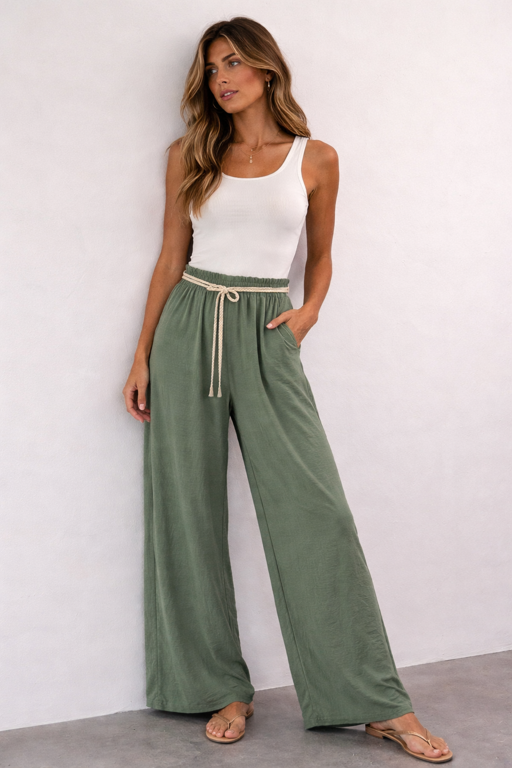 Belted Wide Leg Trousers