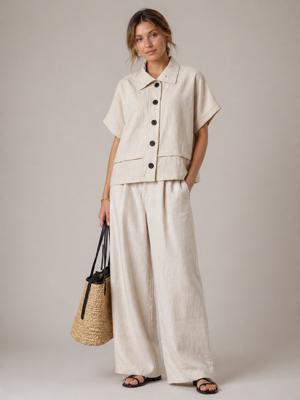 Button-Up Box Shirt - Cream