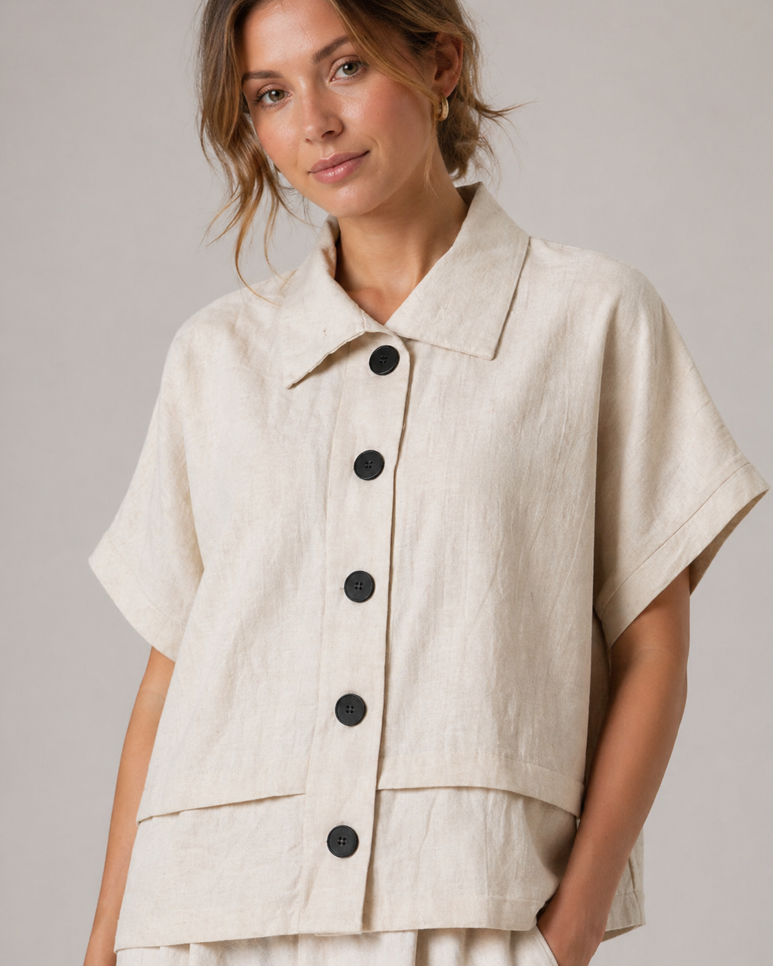 Button-Up Box Shirt - Cream