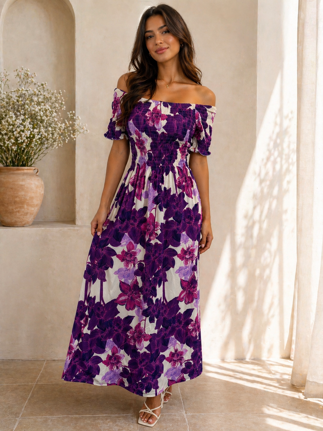 Elasticated Floral Maxi Dress