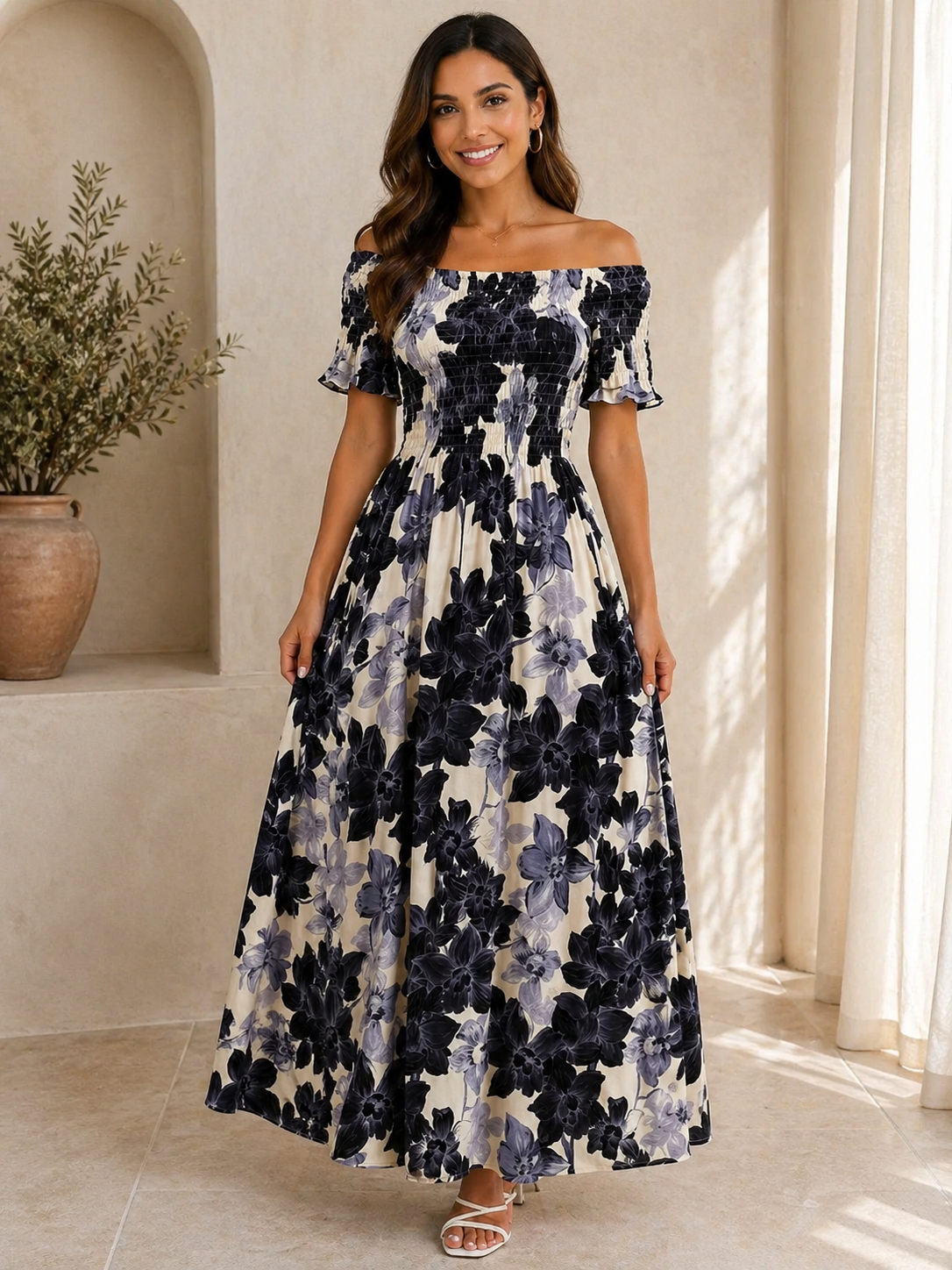 Elasticated Floral Maxi Dress