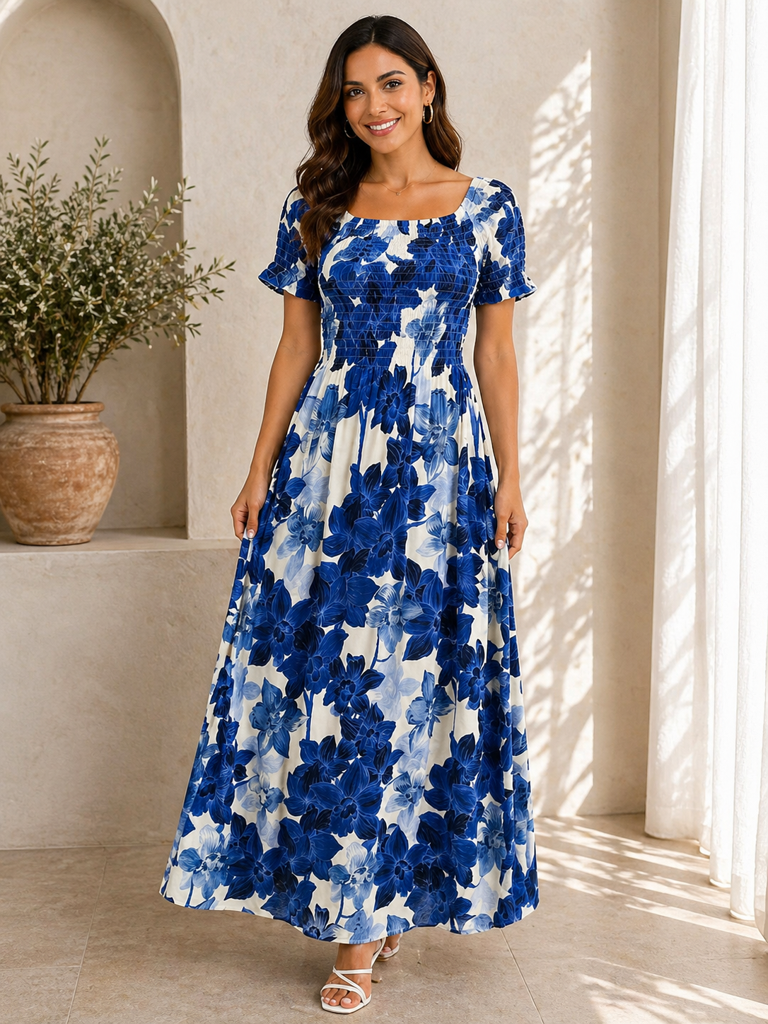 Elasticated Floral Maxi Dress
