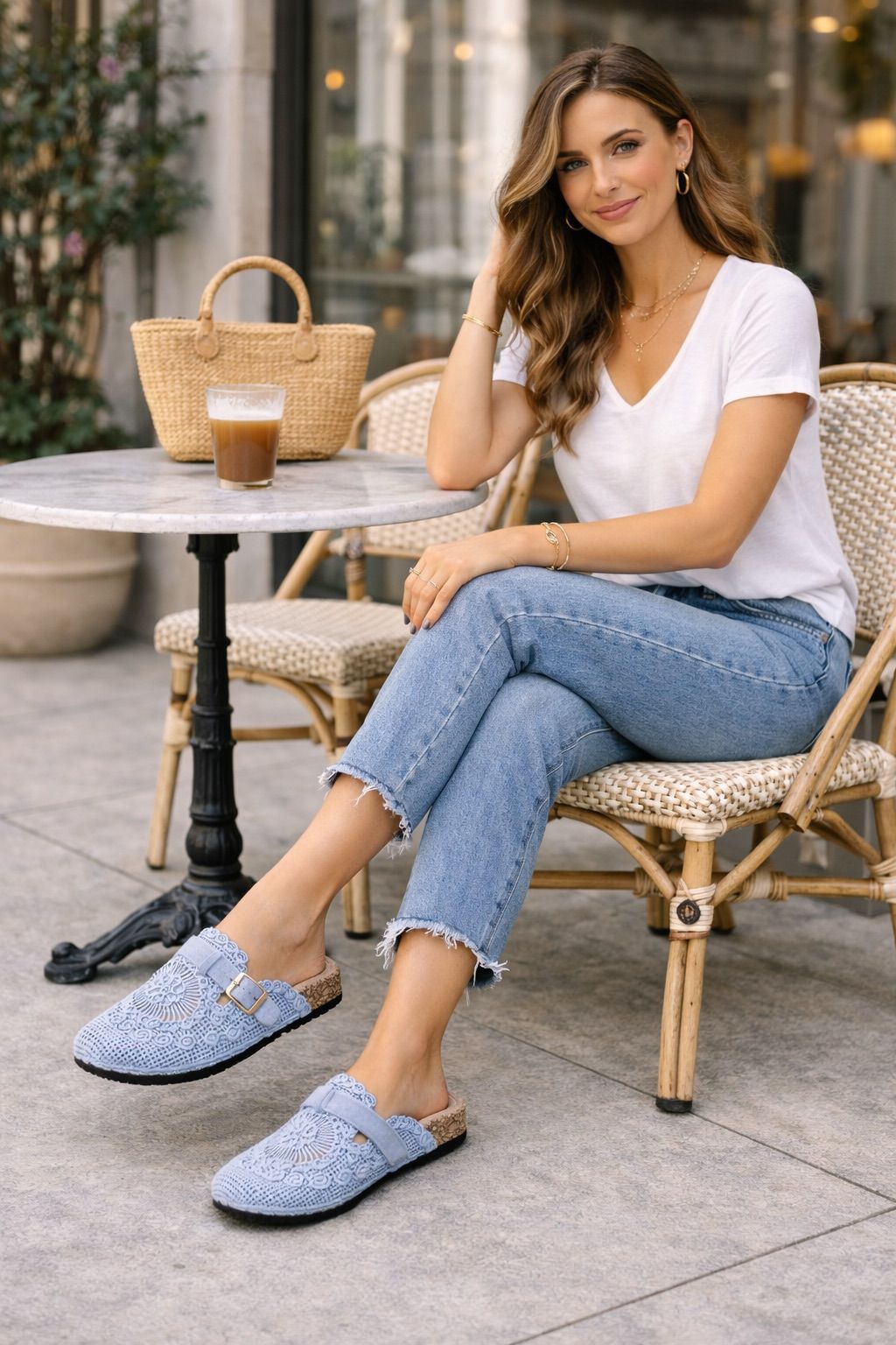 Santorini Crochet Mules - Sky Blue