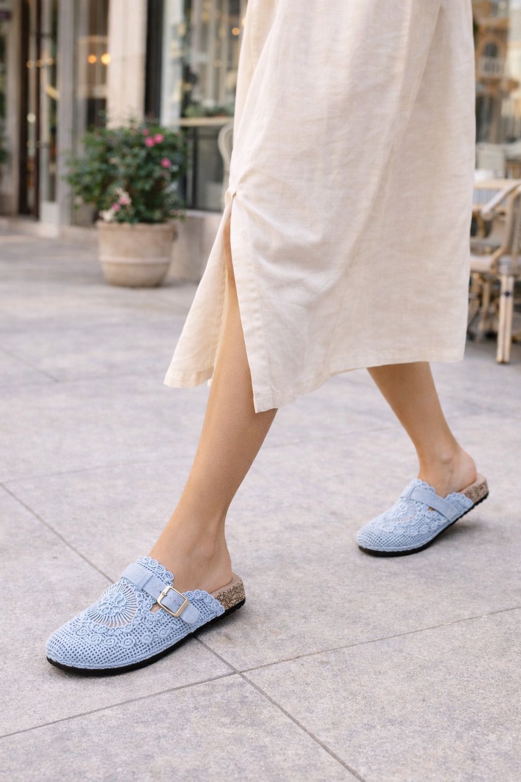 Santorini Crochet Mules - Sky Blue
