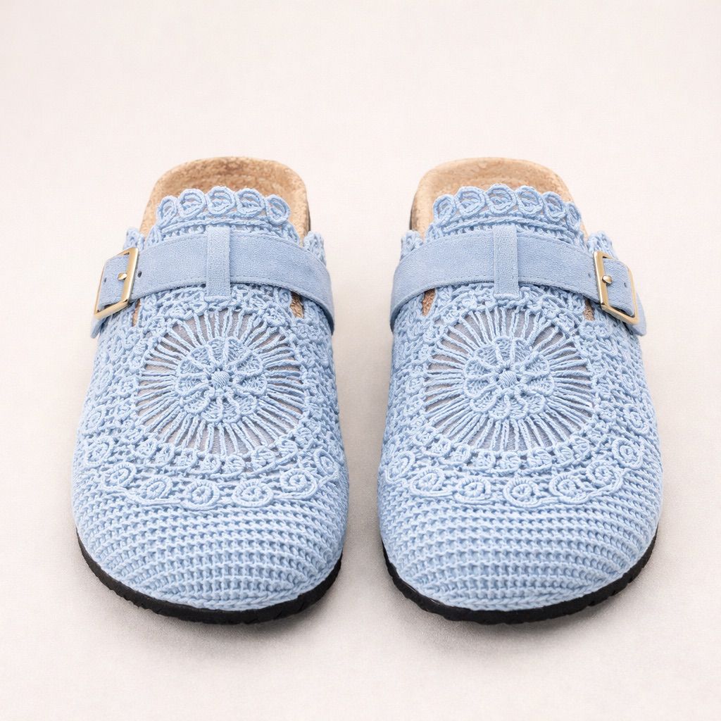 Santorini Crochet Mules - Sky Blue