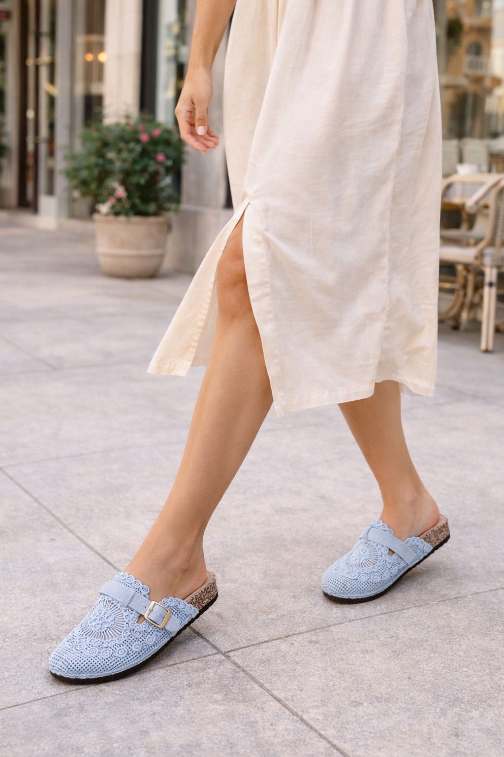 Santorini Crochet Mules - Sky Blue