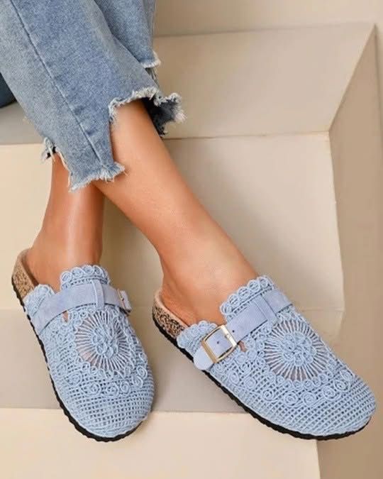 Santorini Crochet Mules - Sky Blue
