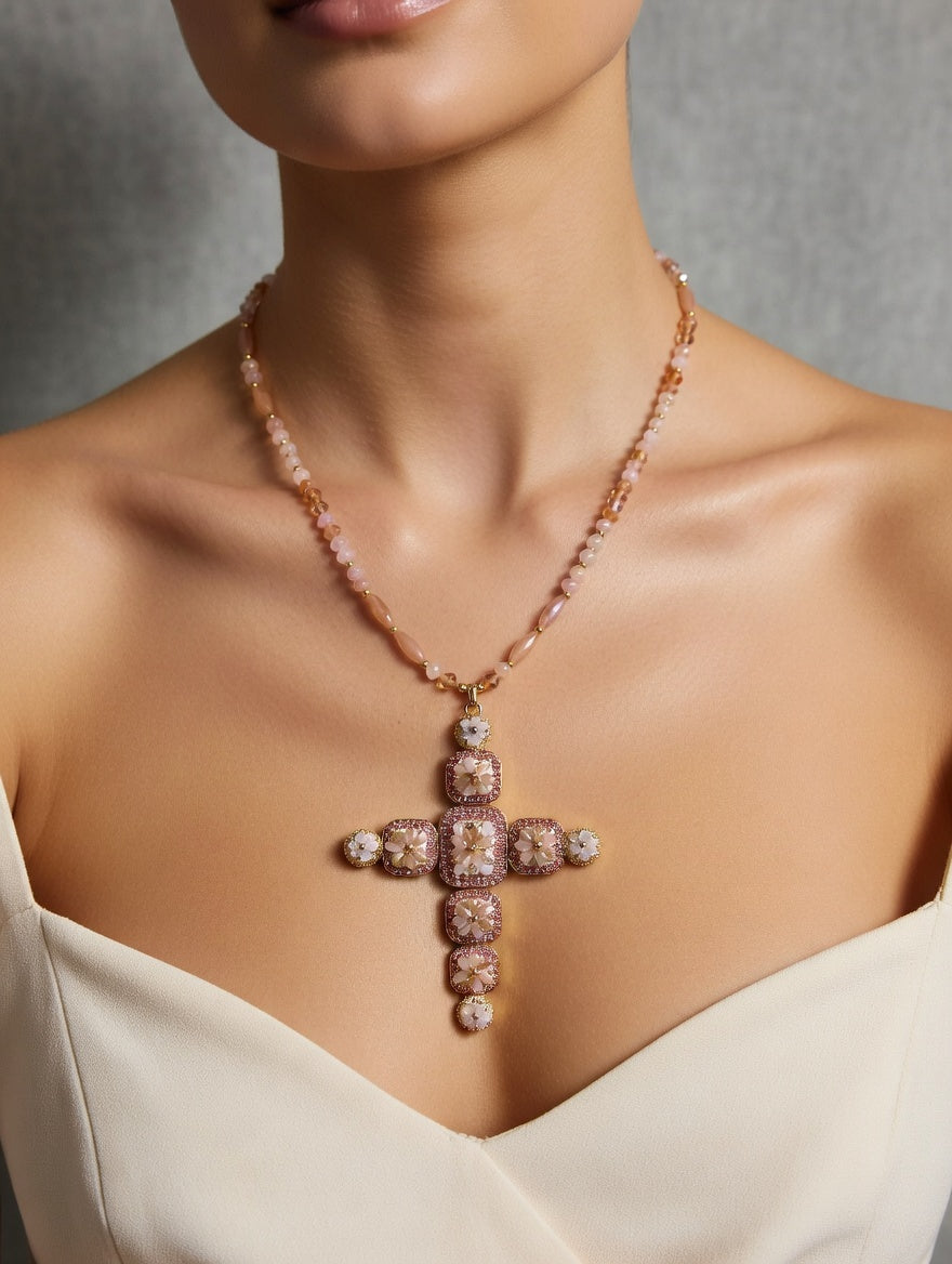 Diamante Cross Long Necklace