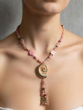 Beaded Long Shell Necklace - Pink