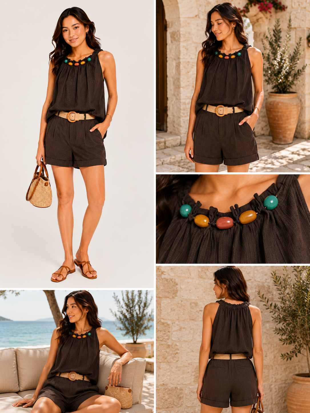 Sleeveless Top with Jewel Neckline