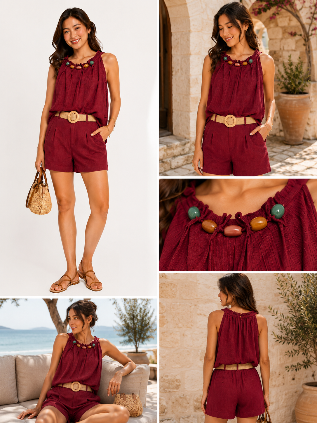 Sleeveless Top with Jewel Neckline