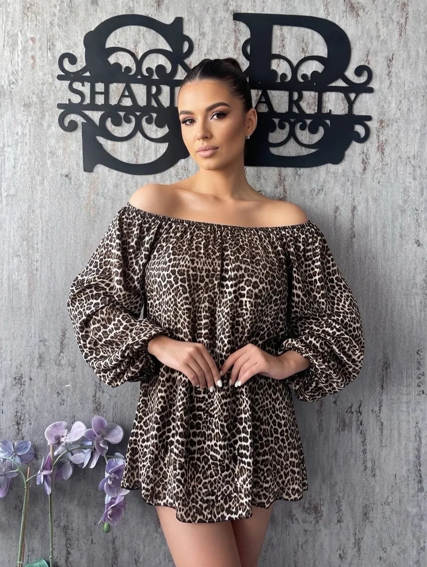 Animal Print Off The Shoulder Blouse