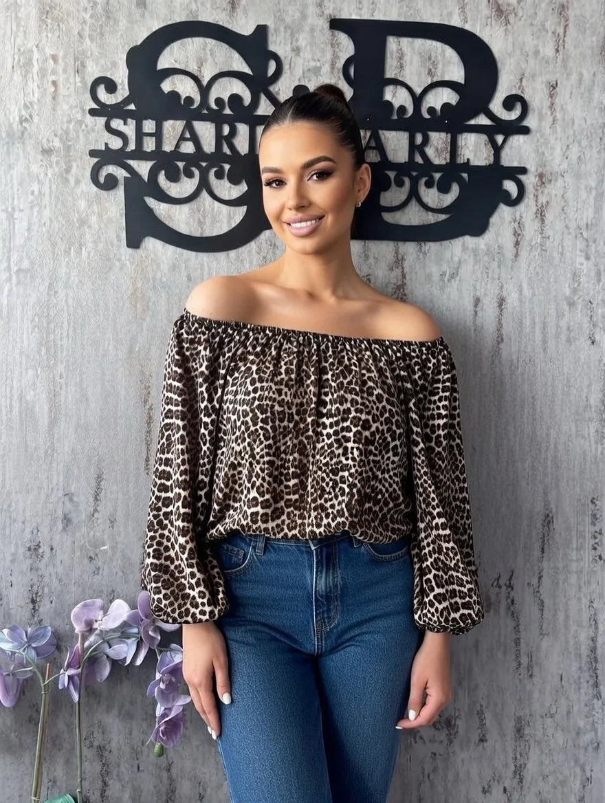 Animal Print Off The Shoulder Blouse