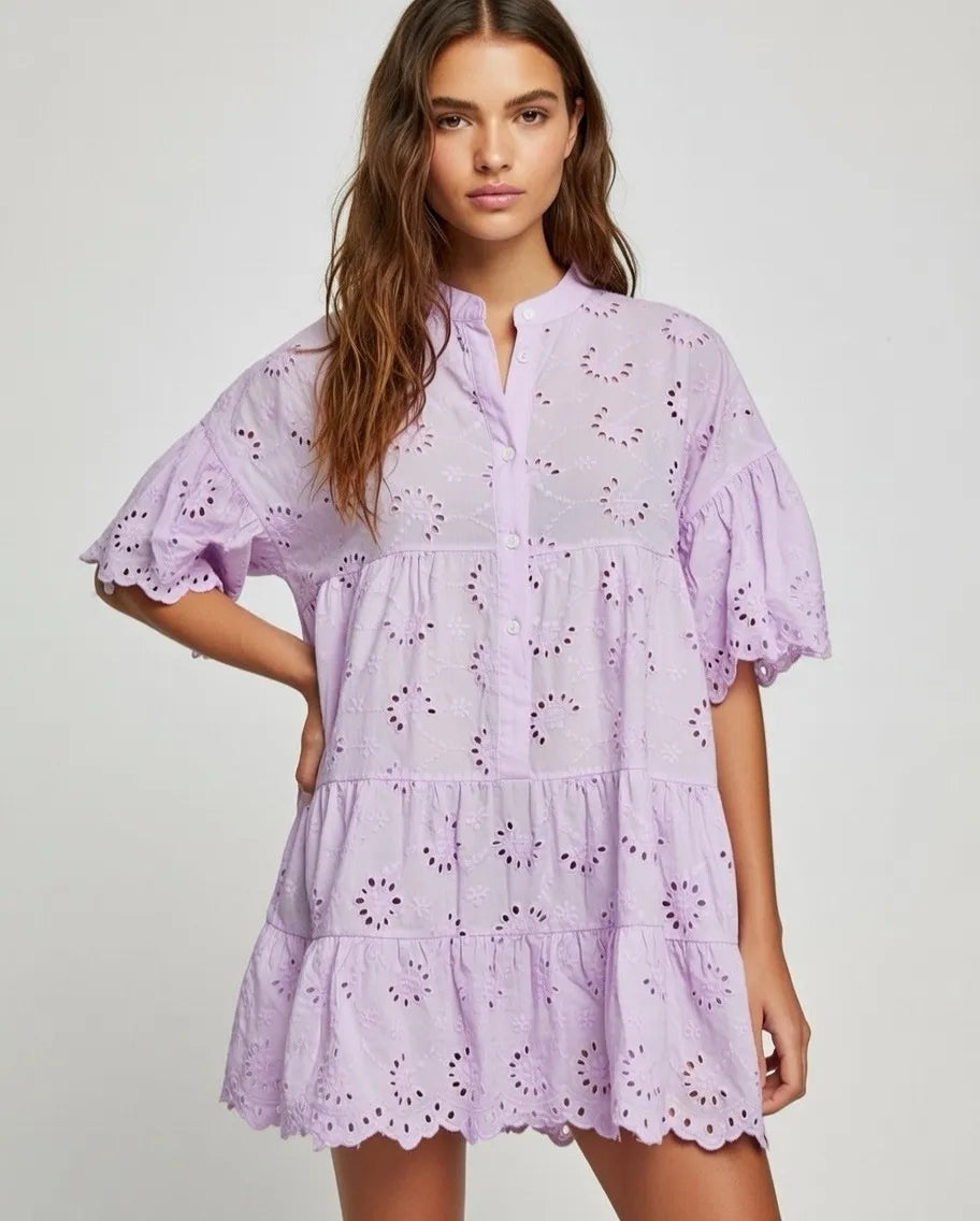 Embroidered Smock Dress