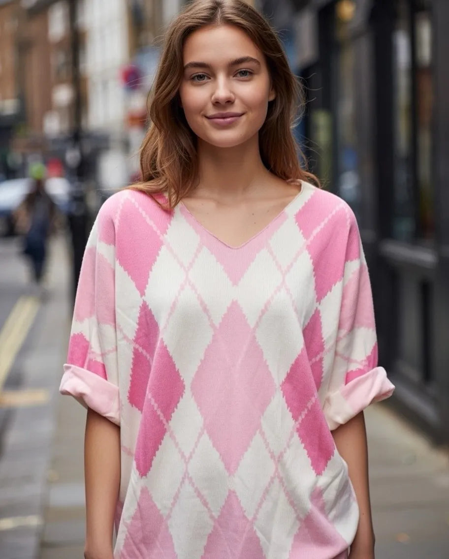 Crew Neck Sweater With Argyle Pattern