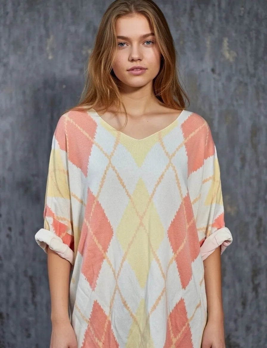 Crew Neck Sweater With Argyle Pattern