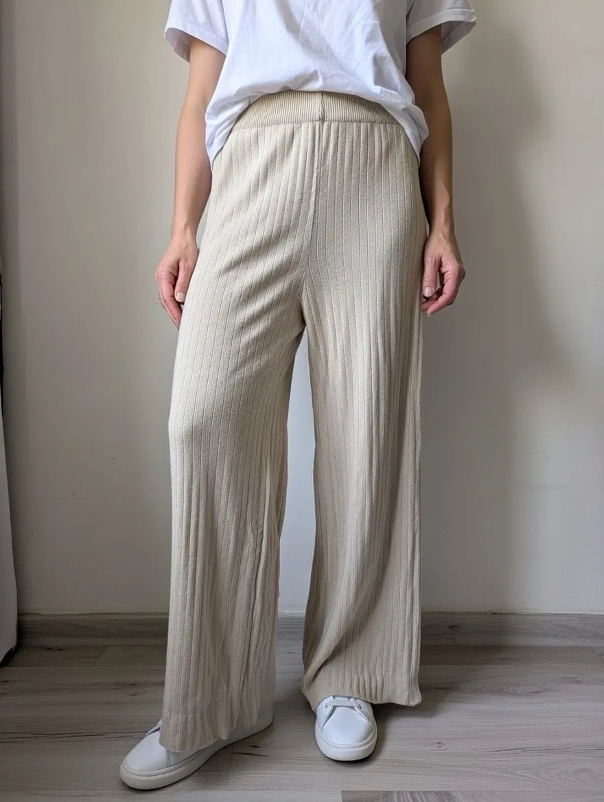 Luxe Ribbed Wide Leg Trousers