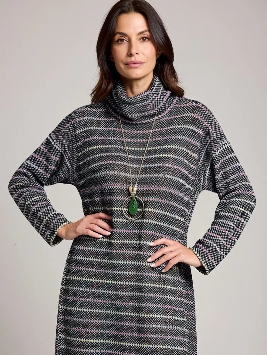Multicolour Textured Cowl Neck (Includes Free Green Gemstone Pendant Necklace)