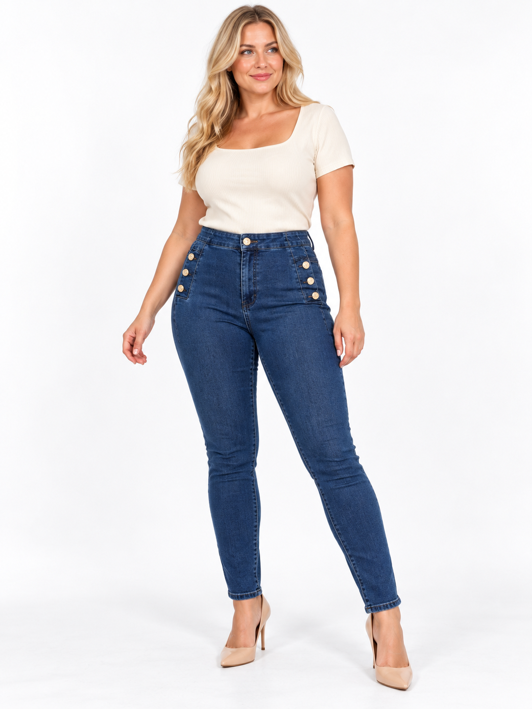 The Gold Button High-Waisted Skinny Jeans size 16
