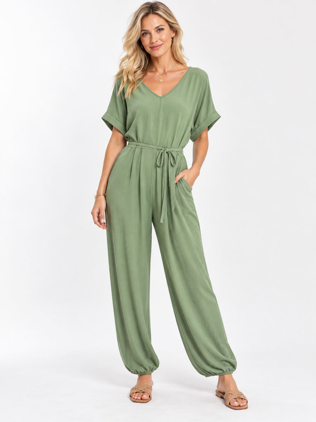 Sage Serenity Tie-Waist Jumpsuit