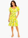 Elasticated Lemon Patterned Midi Dress