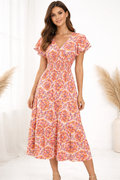 V-Neck Midi Dress - Orange