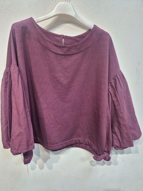 Ballon sleeve side tie top