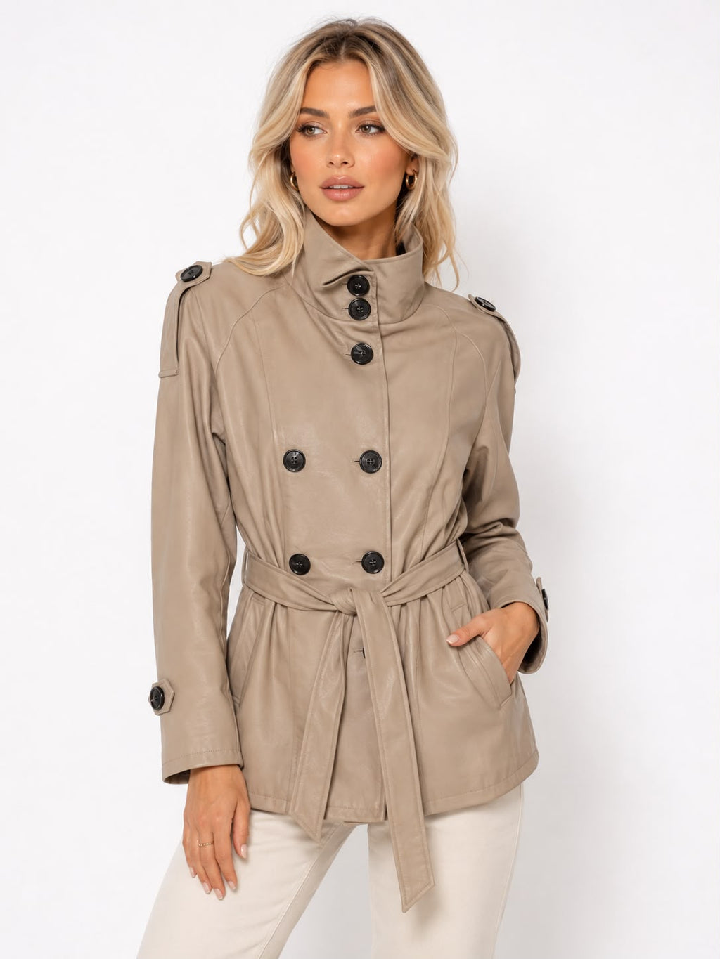 Belted Leather Look Jacket