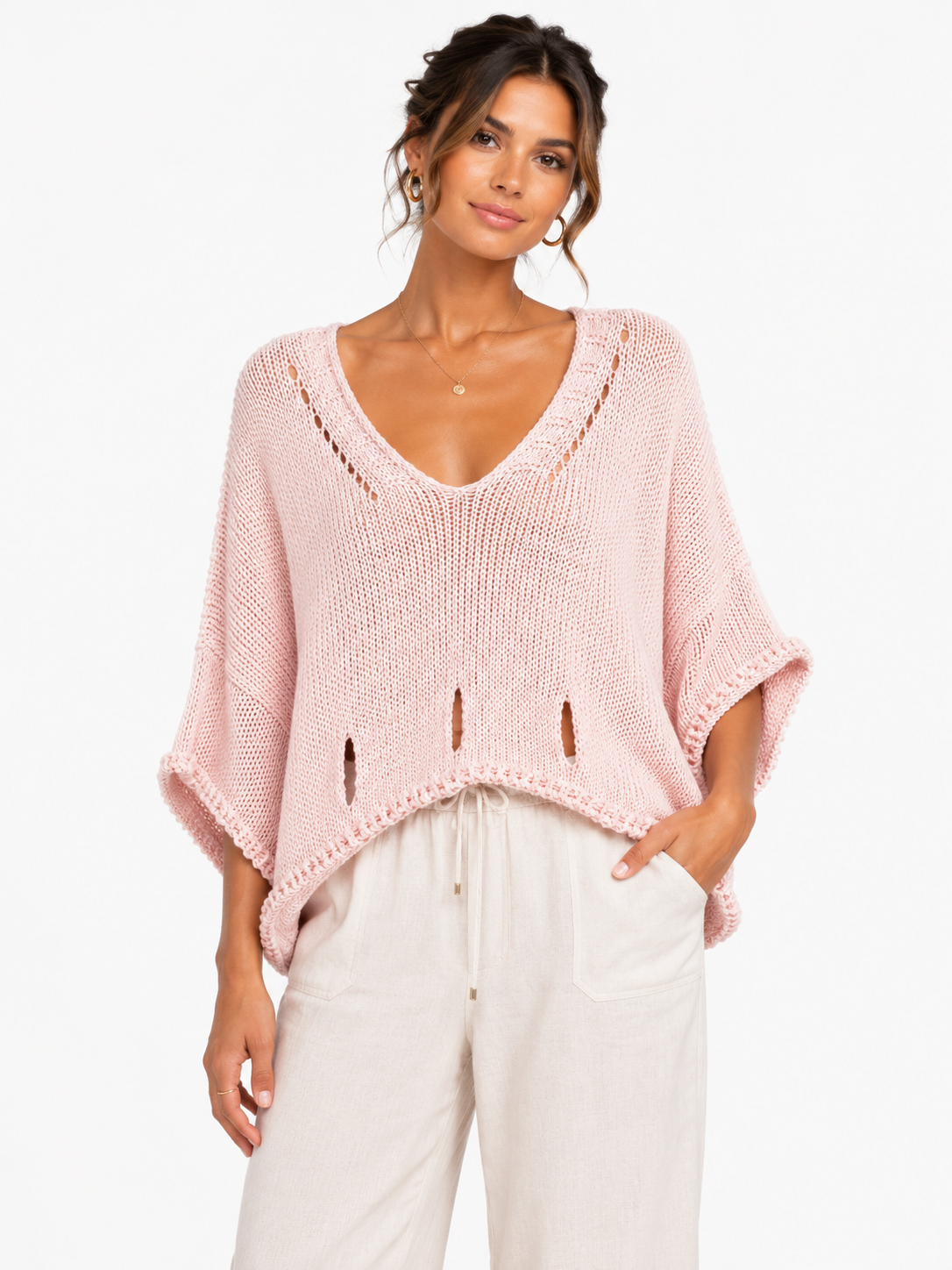 V-Neck Distressed Jumper