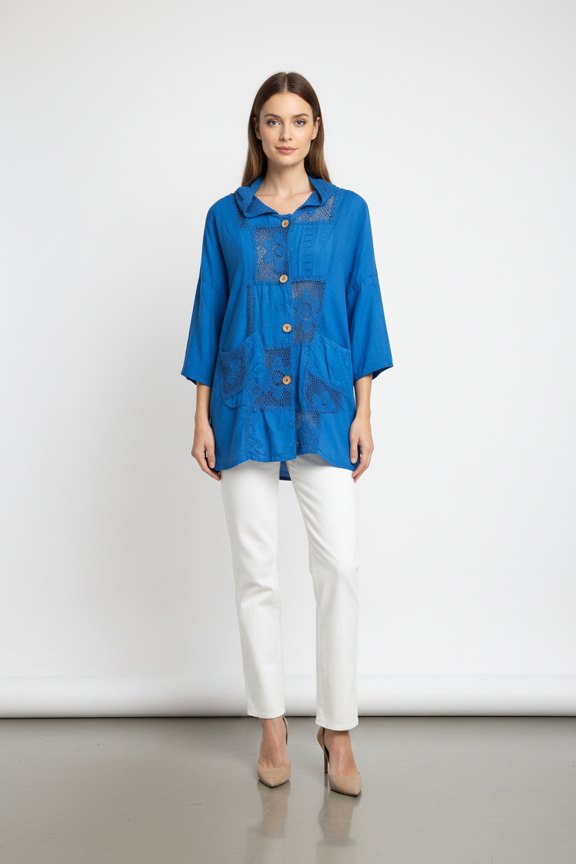 Hooded Blouse - Electric Blue